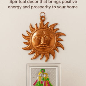 Copper Sun Wall Hanging & Radha Krishna Silver Frame – Combo Pack