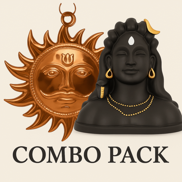 Premium Adiyogi Shiva Idol & Copper Sun Wall Hanging – Combo Pack