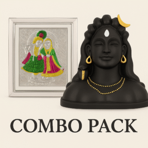 Adiyogi Shiva Idol & Radha Krishna Silver Frame – Premium Combo Pack